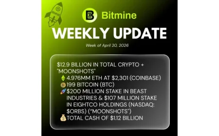 Bitmine Immersion Technologies Reports $12.9 Billion in Crypto Holdings, 4.976M ETH