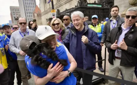 Bill Clinton at the Boston Marathon After Chelsea’s Finish