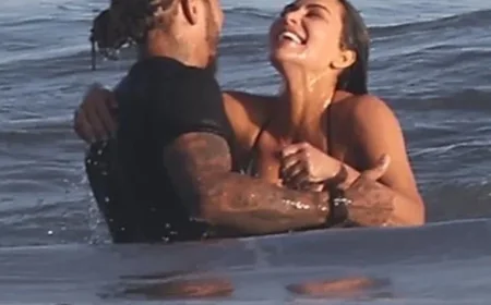Kim Kardashian and Lewis Hamilton Share a Kiss on the Beach
