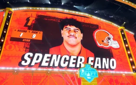 Browns’ Rookie Spencer Fano Relieved to Avoid Facing Myles Garrett