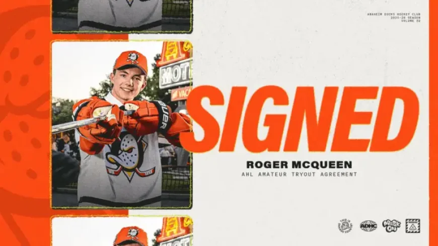 Anaheim Ducks Sign Top Prospect Roger McQueen to AHL Tryout as 2025-26 Season Continues
