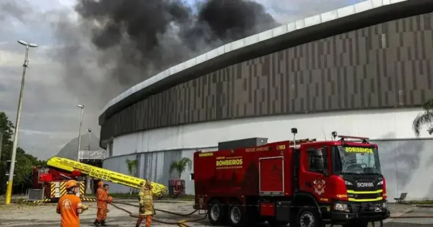 Fire at Rio’s Olympic velodrome as emergency crews contain roof blaze