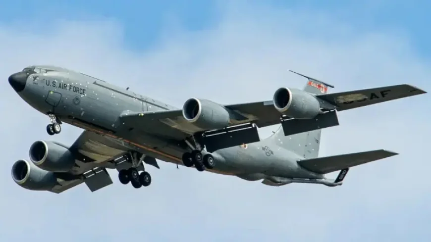 Boeing Kc-135 Stratotanker lands in UK with shrapnel patches visible
