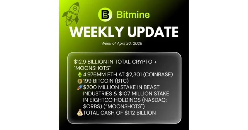 Bitmine Immersion Technologies Reports $12.9 Billion in Crypto Holdings, 4.976M ETH