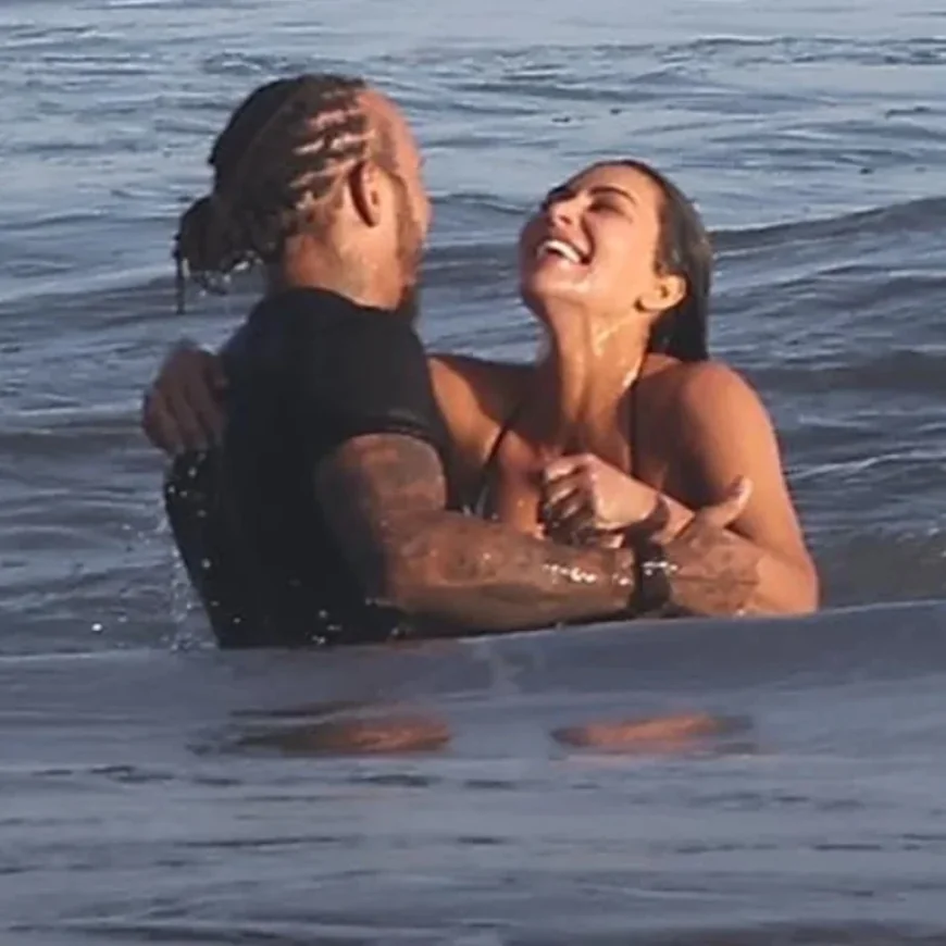 Kim Kardashian and Lewis Hamilton Share a Kiss on the Beach