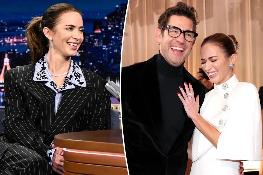 John Krasinski Wears Black Turtleneck as Emily Blunt Snags the Moment