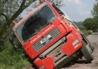 Somerset lorry stuck at near 45-degree angle on Butleigh Drove