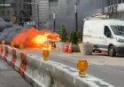 Mta Car Fireball Near Charging Bull Halts Lower Manhattan Street