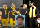 Hunter Metcalf accepts Austin Metcalf diploma at Frisco graduation