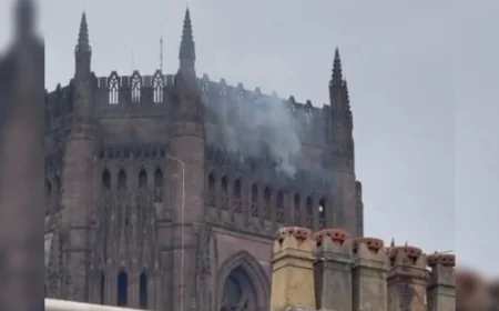 Merseyside crews extinguish fire at Liverpool Cathedral balcony
