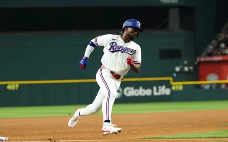 Andrew Mccutchen Makes Right-Field Catch for Texas Rangers