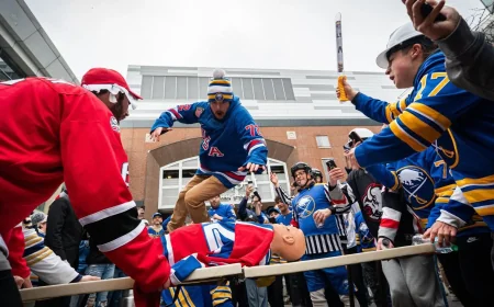 Dylan Hoerner Leaps Into Table Before Game 1, Buffalo Sabres Players Watch