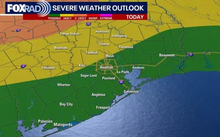 Weather Houston Storms Bring 2/5 Risk Overnight Monday