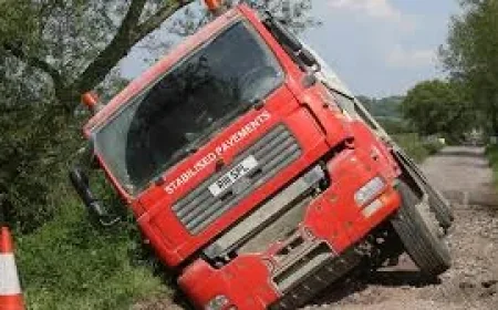 Somerset lorry stuck at near 45-degree angle on Butleigh Drove
