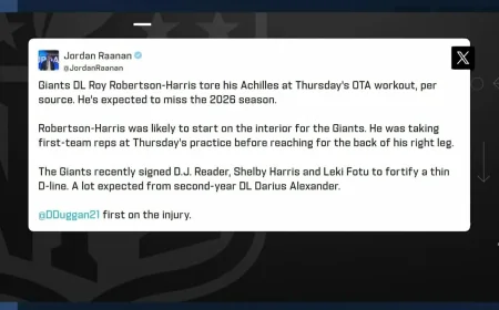 Roy Robertson-harris Torn Achilles Sidelines Giants Lineman for 2026