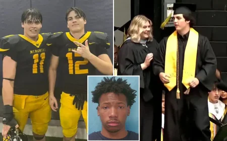 Hunter Metcalf accepts Austin Metcalf diploma at Frisco graduation