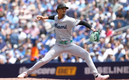 Eury Pérez Leaves After Nine Strikeouts in Blue Jays Game