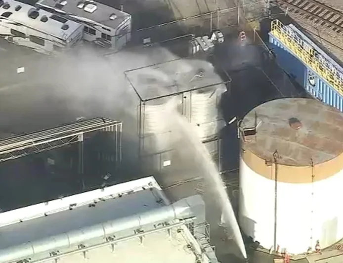 Orange County firefighters cool Garden Grove tank after methyl methacrylate leak
