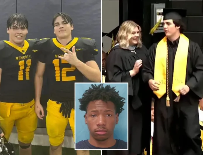 Hunter Metcalf accepts Austin Metcalf diploma at Frisco graduation