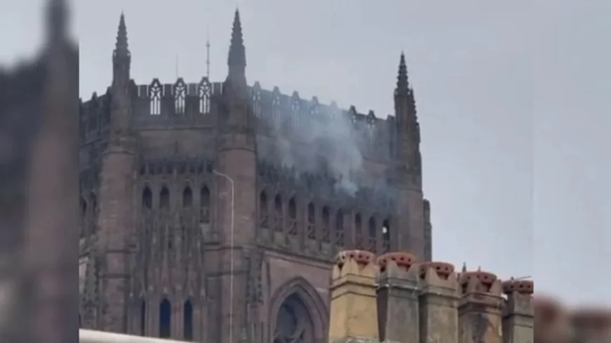 Merseyside crews extinguish fire at Liverpool Cathedral balcony