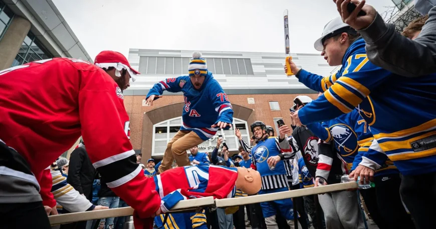 Dylan Hoerner Leaps Into Table Before Game 1, Buffalo Sabres Players Watch