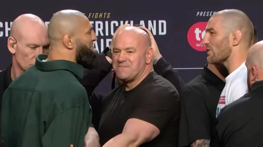Chimaev Kicks Strickland at UFC 328 Press Conference — Sean Strickland Vs Khamzat