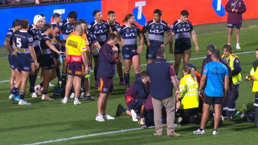Siosiua Taukeiaho stretchered off after suspected fractured tibia