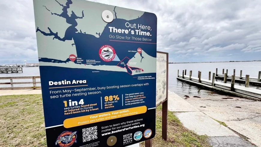 Boaters For Turtles launches in Destin Florida with 3 ramp signs