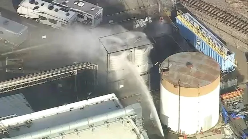 Orange County firefighters cool Garden Grove tank after methyl methacrylate leak