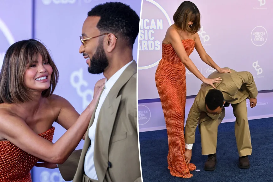 John Legend rescues Chrissy Teigen from May 25 AMAs dress snag