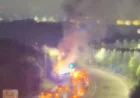 M25 Traffic blocked both ways after lorry fire at J27 and J26