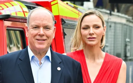 Princess Charlene wears red at Monaco Grand Prix practice