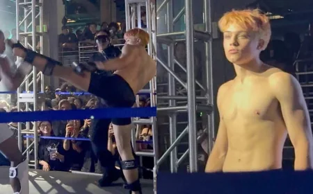 Knox Leon Jolie-pitt fights in Downtown Los Angeles Muay Thai exhibition