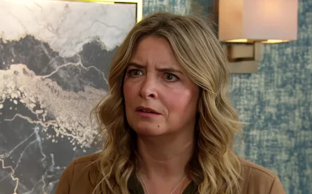 Angela Lonsdale appears in Emmerdale as Charity reports assault