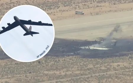 B52 Bomber crashes shortly after takeoff at Edwards Air Force Base
