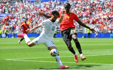 Emam Ashour pega a Bélgica 1-0 Belgica Vs Egipto
