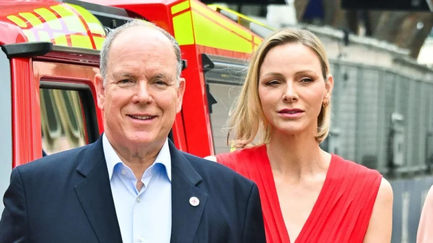 Princess Charlene wears red at Monaco Grand Prix practice