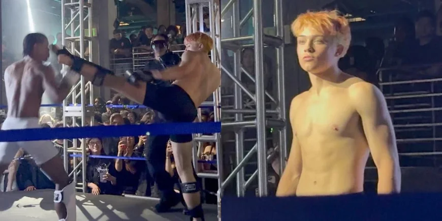 Knox Leon Jolie-pitt fights in Downtown Los Angeles Muay Thai exhibition