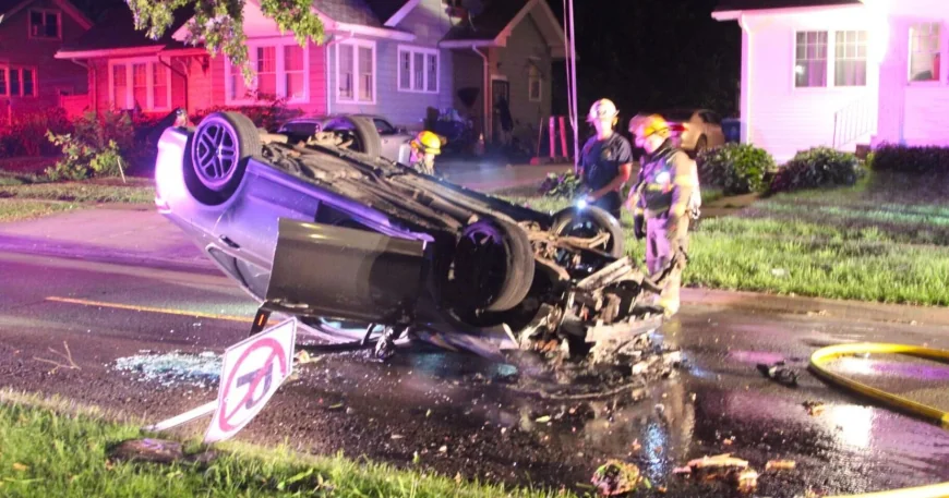 Waterloo Weather: Driver escapes serious injury in Campbell Avenue rollover fire