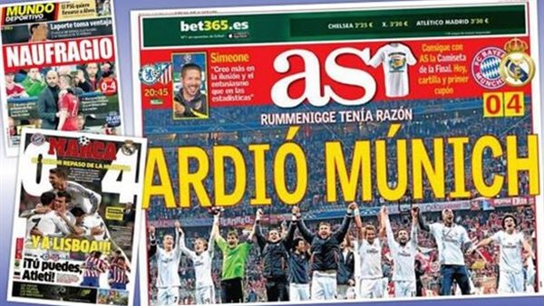 بالصور..احتفالات صاخبة فى الصحف الإسبانية برباعية ريال مدريد فى بايرن ميونخ