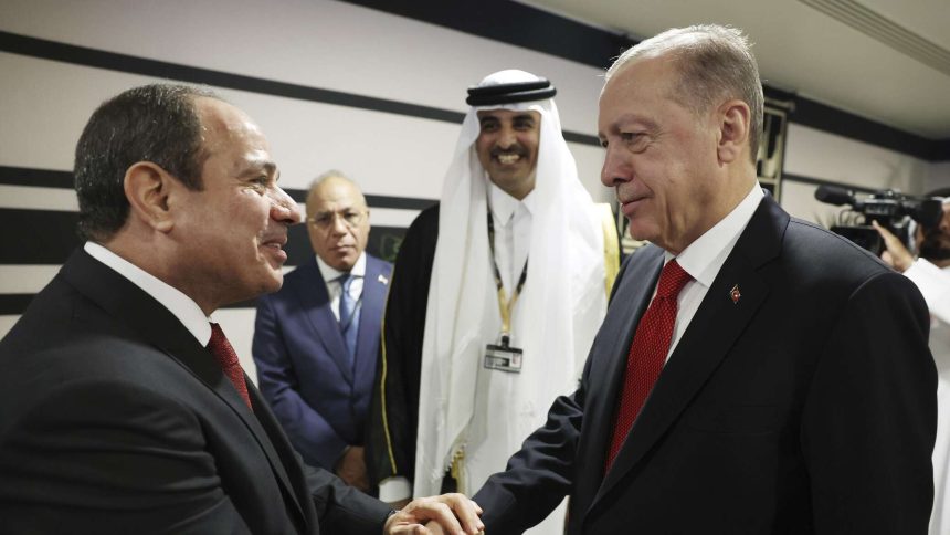 مصر وتركيا تعلقان على أول مصافحة بين السيسي وأردوغان