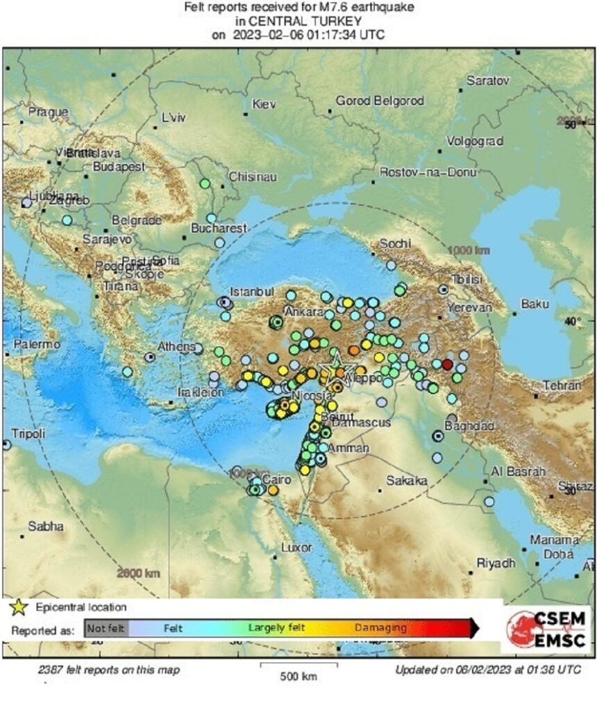 مصر تكشف عن صورة للمناطق السورية والتركية الأكثر تضررا بالزلزال الأخير